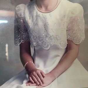 Girl's Sabrina Size 8 Ivory dress Lace and Sequin overlay